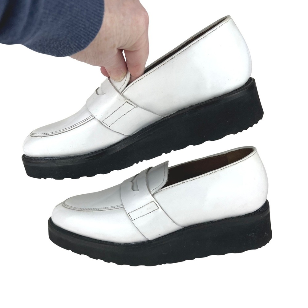 GRENSON White Patent Leather Penny Loafers Chunky Sole Shoes Women narrow - Picture 6 of 9